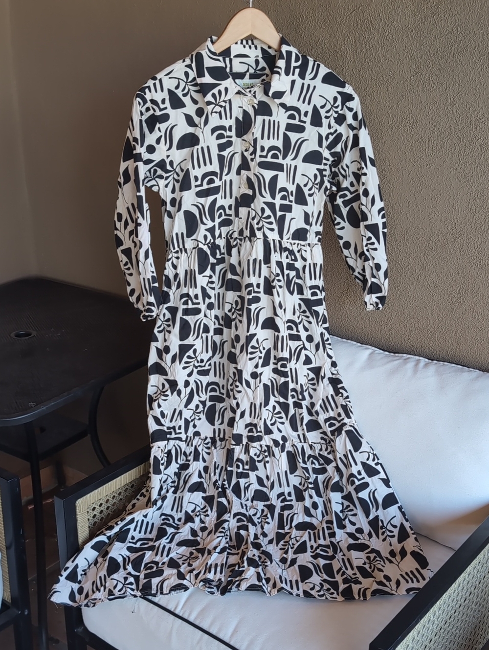 Maeve by Anthropologie Black & White Abstract Floral Midi Dress